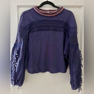 Free People Embellished Boho Top – XS – Navy / Purple